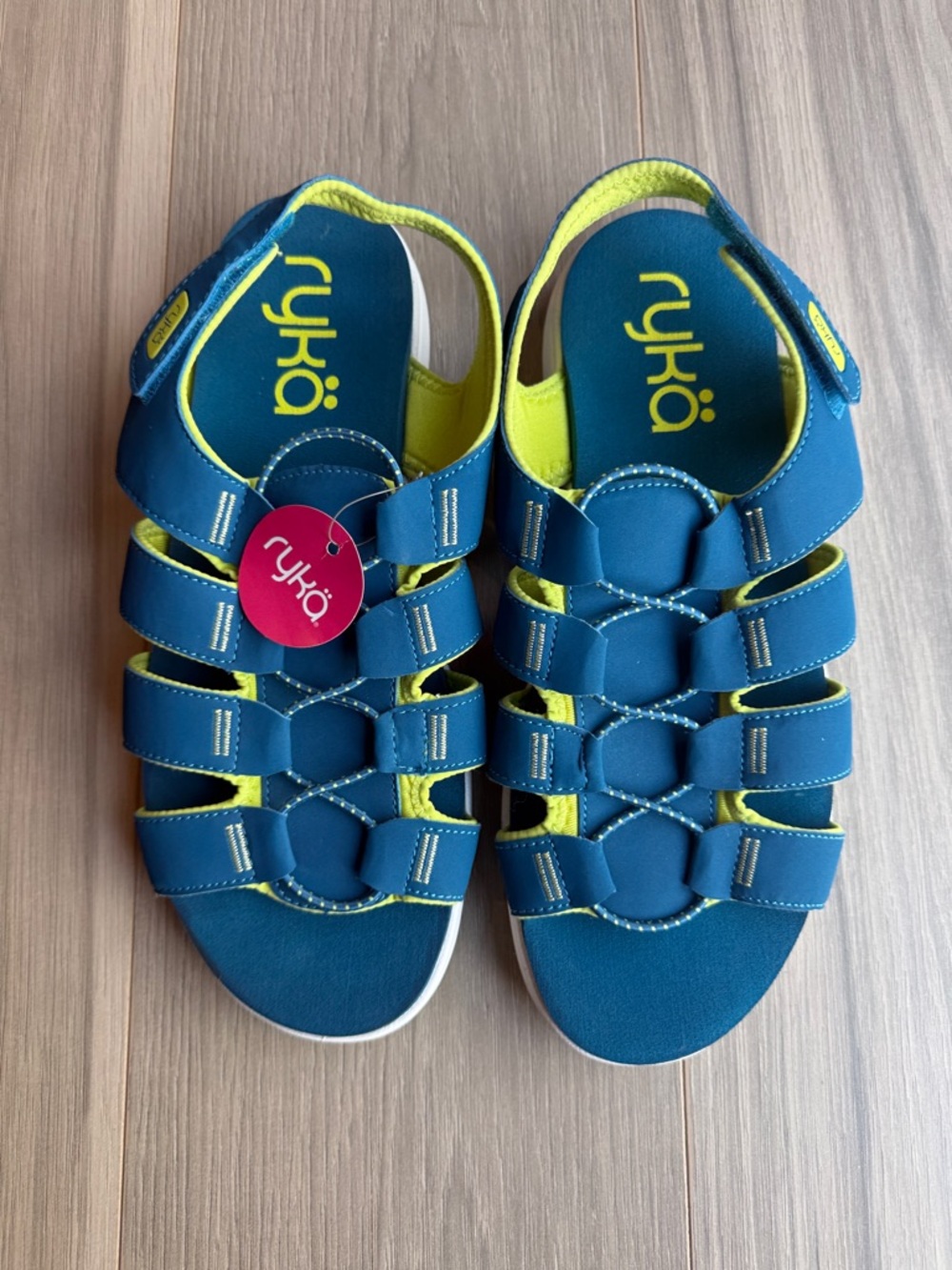 Ryka Women's Misty Teal/Bright Yellow Outdoor Sandals Size 12W